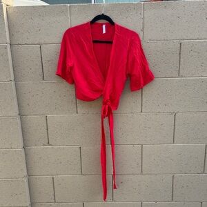 Fabletics Bright Red Tie-Front Blouse